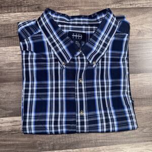 Harbor Bay Shirt Mens 3XL Blue Plaid Short Sleeve Button Down Classic